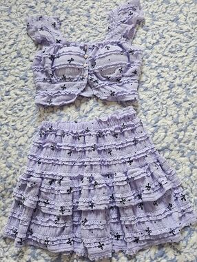 Lavender Ruffled Two-Piece Crop Top & Skirt Set